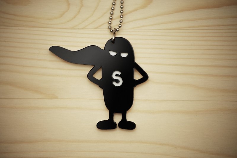 【Peej】‘‘Super’ Man’  Double layered Acrylic key chains/necklaces - Keychains - Acrylic Black