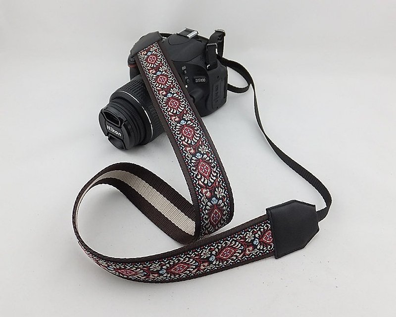 相機背帶 個性客製 可印字 真皮拼接 刺繡花紋  民族風044 - 相機帶/腳架 - 紙 紅色