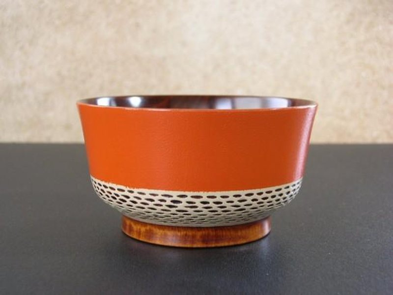 小小的木碗 ＜小鉢型＞『刻痕設計』／橙 - 碗 - 木頭 橘色
