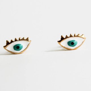 Green eyes brass earrings