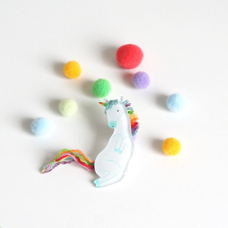 [Forest] horned unicorn brooch (baby supine) - Brooches - Acrylic 