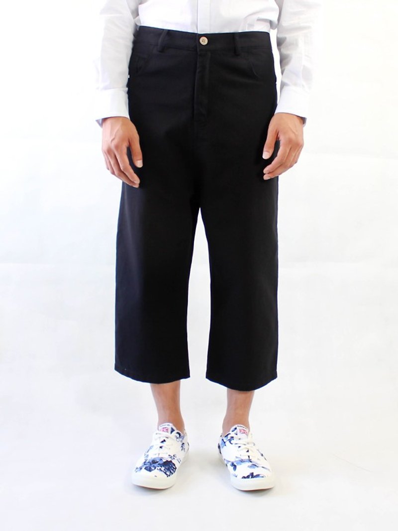 Chainloop black denim wide pants loose cut basic models - กางเกงขายาว - ผ้าฝ้าย/ผ้าลินิน สีดำ