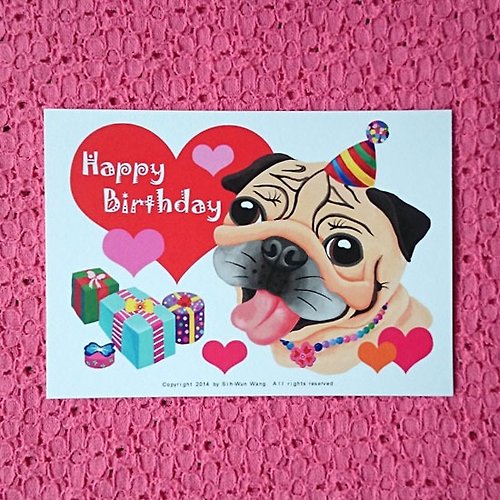 SihWun's Pug World 巴哥犬世界 Happy Birthday 生日快樂 巴哥明信片-09