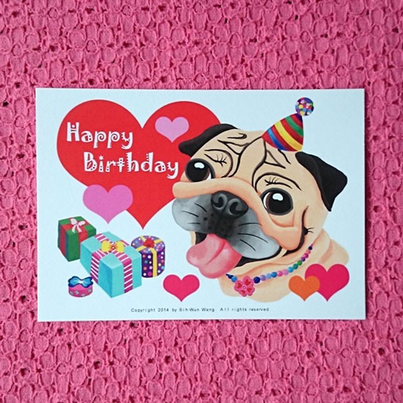 Postcard-Happy Birthday Pug-09 - การ์ด/โปสการ์ด - กระดาษ ขาว