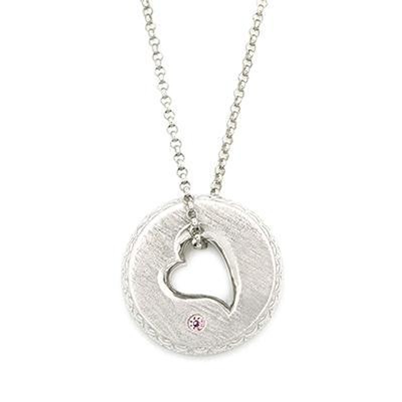 Hong Kong Design Youth Series sweet pink CZ Sterling Silver Heart Pendant (18 & # 39;) - สร้อยติดคอ - โลหะ สีเทา