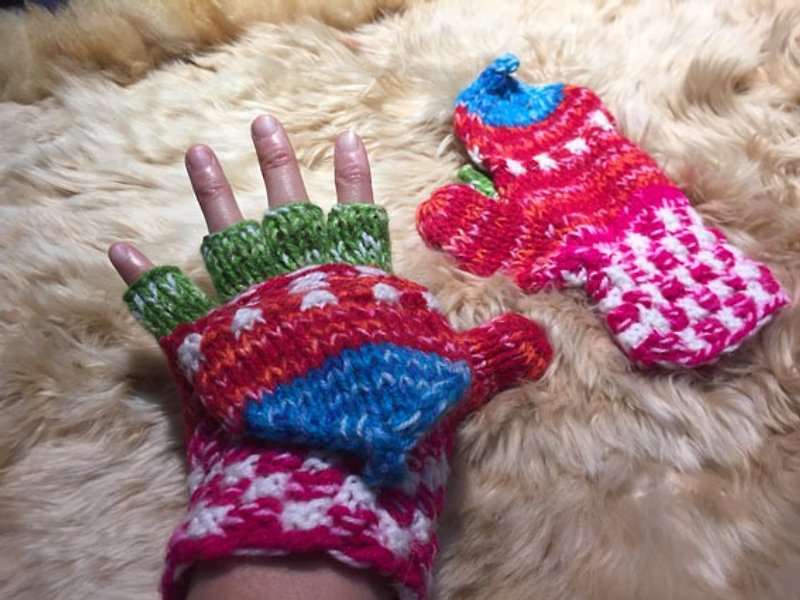 Handmade Peruvian wool cap gloves - Pastel - Gloves & Mittens - Other Materials Multicolor