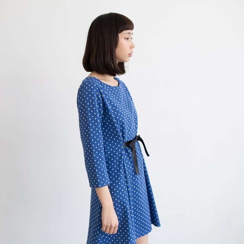 Simple organic cotton dot dress blue _ - One Piece Dresses - Other Materials Blue