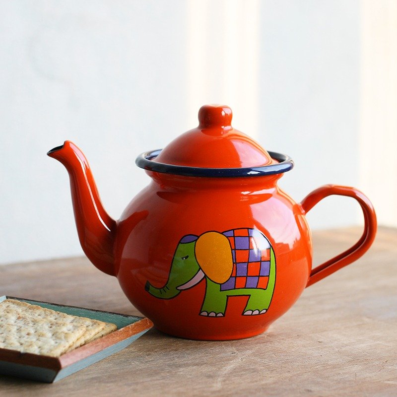 Smaltum Prague Philharmonic Fen checkered enamel teapot picks _ citrus <FDN000247> - Bar Glasses & Drinkware - Enamel Orange