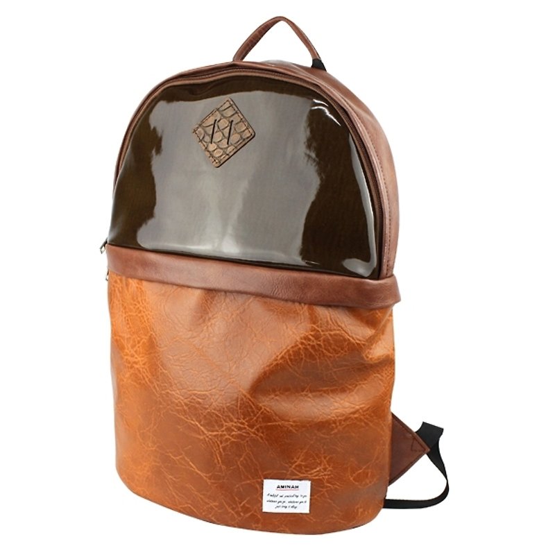 AMINAH-Brown mirrored pig nose backpack - Backpacks - Faux Leather Brown