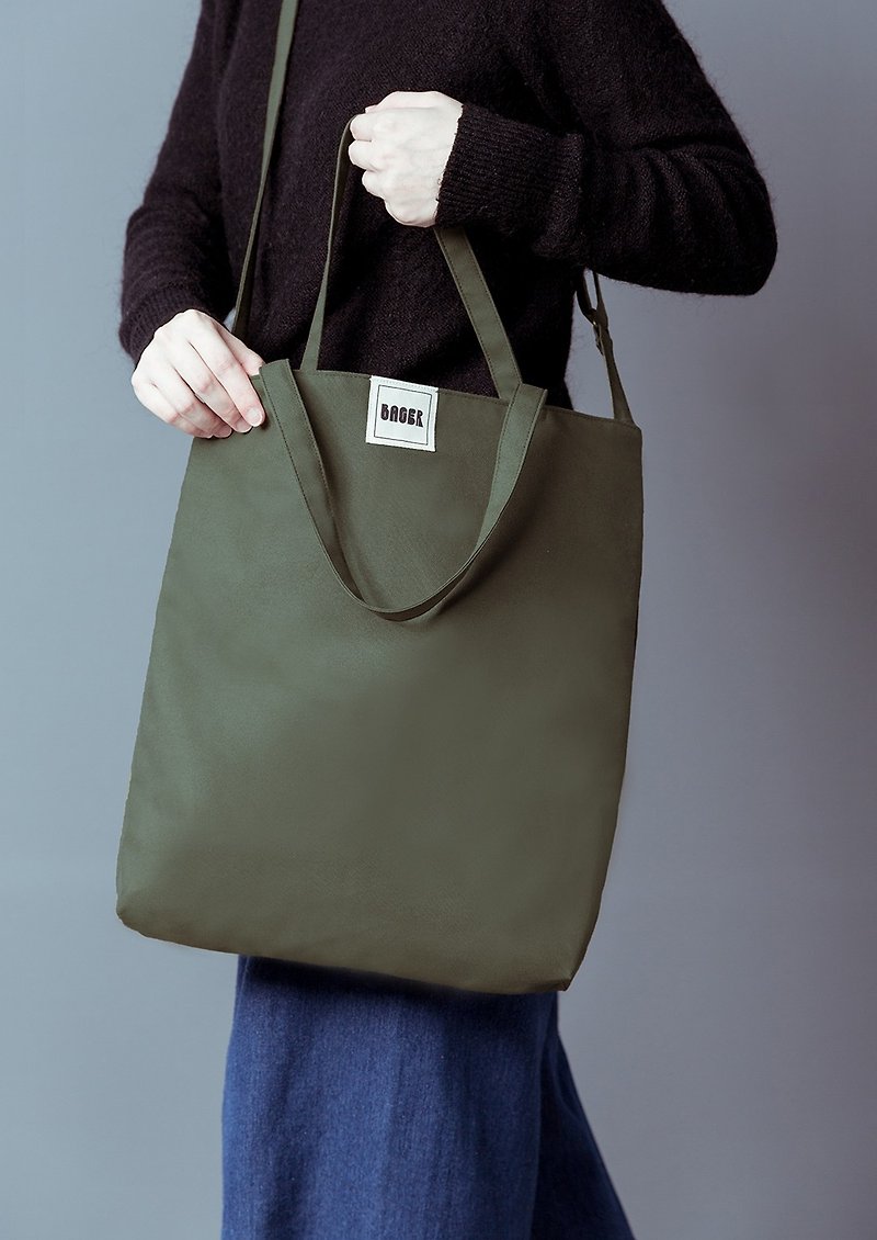 Unprinted plain surface adjustable strap three-way canvas bag / shoulder / hand-held / cross-body / army green - กระเป๋าแมสเซนเจอร์ - วัสดุอื่นๆ 