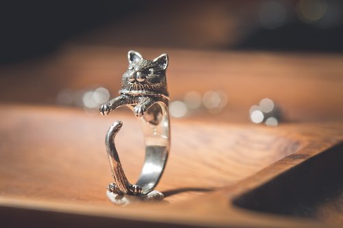 二毛銀（Nimou Jewelry） 二毛銀【動物系列─貓咪-環抱戒指】銀