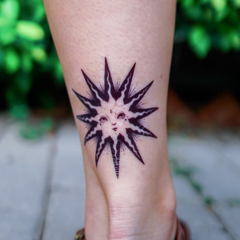 Black Sun Tattoo Stickers Gothic Punk Rock & Roll Art Metal Musician Summer - Temporary Tattoos - Paper Black