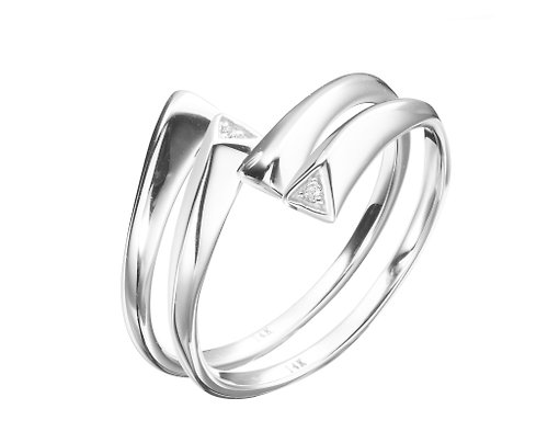 Majade Jewelry Design 14K白金對戒 鑽石情侶戒指 優雅簡約白金戒指 開口白金閨蜜鑚戒
