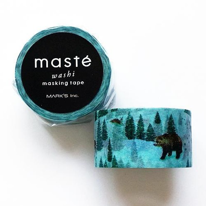 maste 和紙膠帶 Winter Xmas【雪地森林 (MST-MKT37-A)】 - มาสกิ้งเทป - กระดาษ สีเขียว