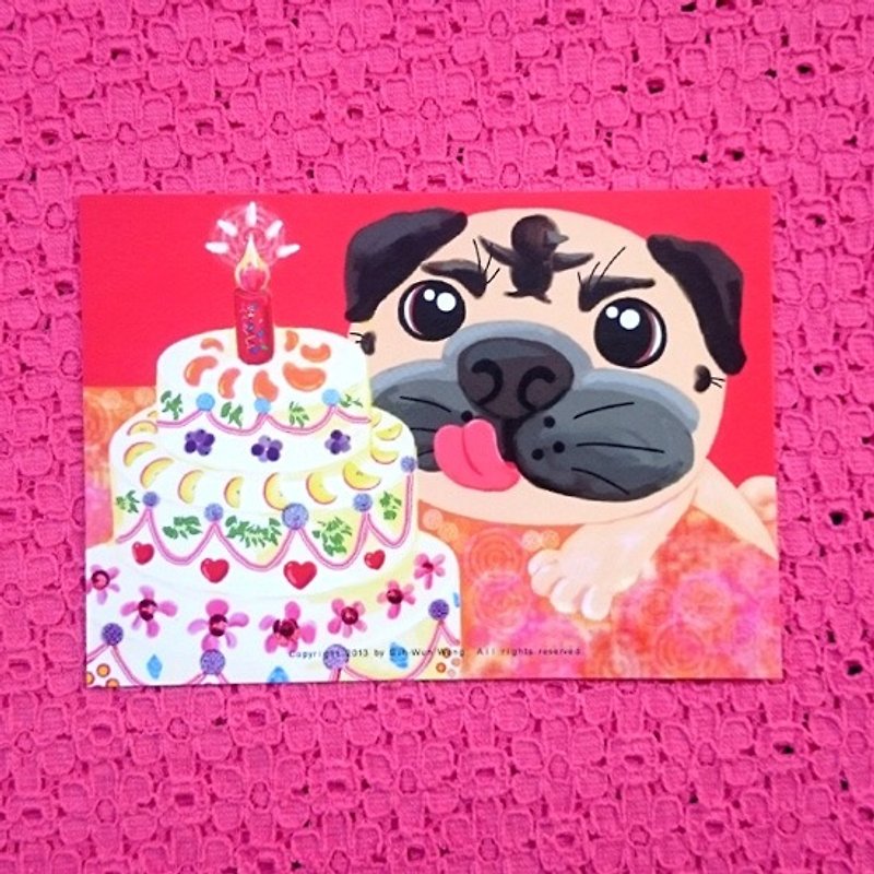 Pug Postcard-Love Cakes - การ์ด/โปสการ์ด - กระดาษ สีแดง