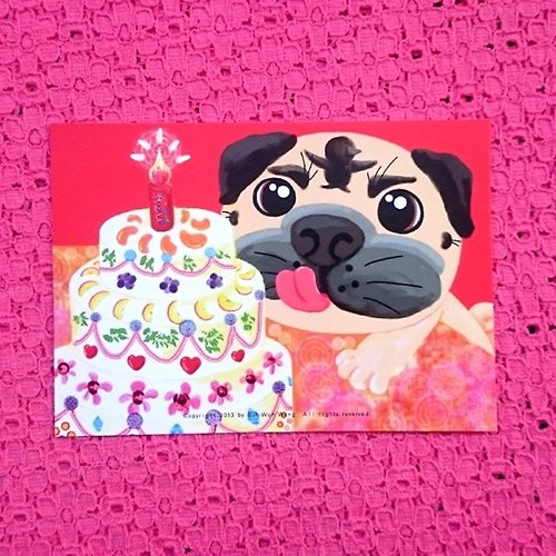 SihWun's Pug World 巴哥犬世界 蛋糕之愛 巴哥明信片