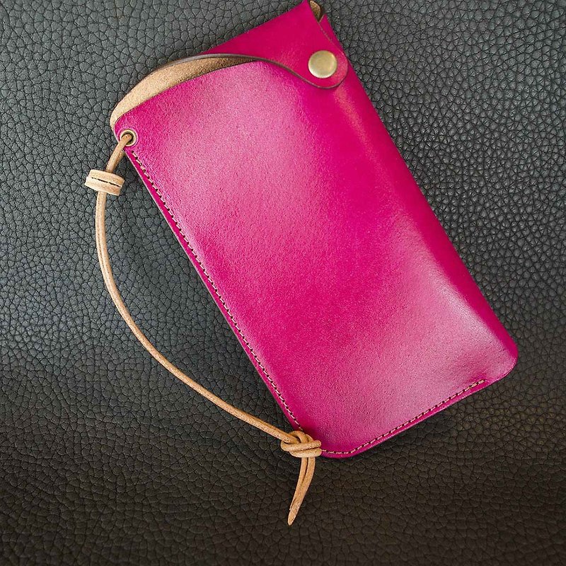 isni[leather rope phone case] rose-red design/applicable within 5.2-inch phone,handmade leather - Phone Cases - Genuine Leather Pink
