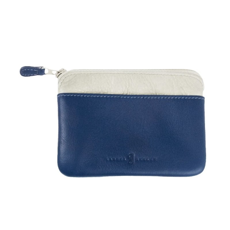 Samuel Ashley colorful small leather purse - light blue white - กระเป๋าใส่เหรียญ - หนังแท้ ขาว