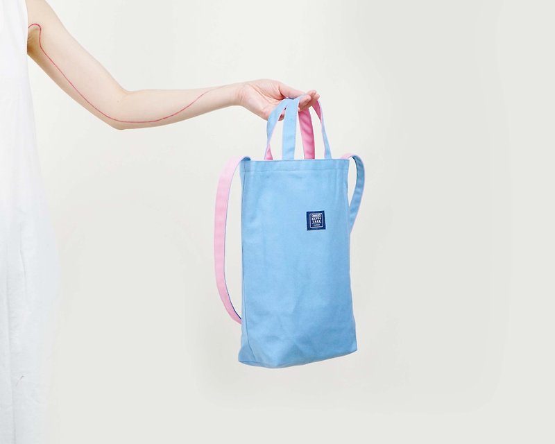 ツートンカラーキャンバス3wayバッグ- 空色/ピンク - ショルダーバッグ - その他の素材 ブルー