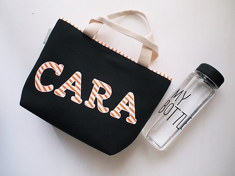 hairmo. Exclusive alphabet bag - black + bright orange strip (4 words) - Handbags & Totes - Paper Black