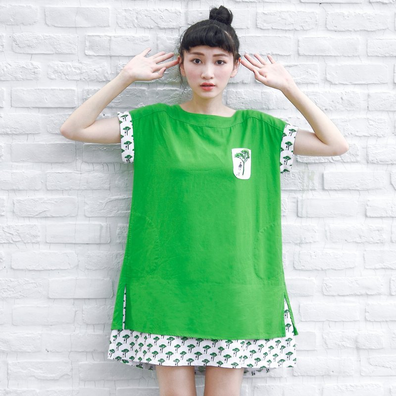 Two-piece Shift Green Dress // Man and The Whispering Tree - One Piece Dresses - Cotton & Hemp Green