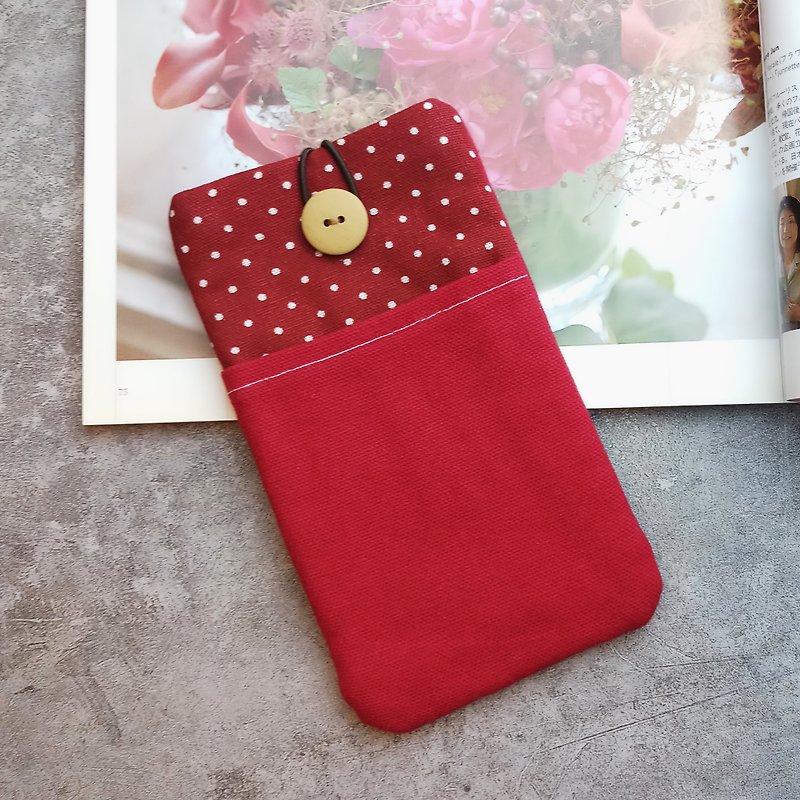 客製化電話包 手機袋 手機保護布套 - 格子 (M055) - 手機殼/手機套 - 棉．麻 紅色