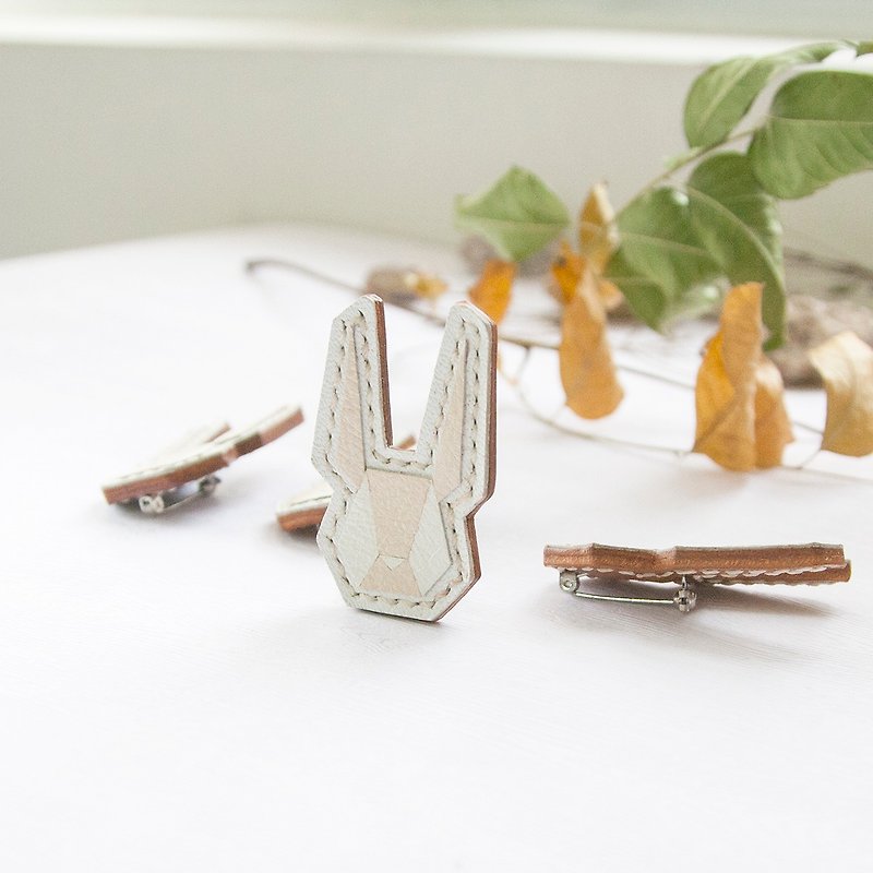 <Puzzle Series>  leather Pin - Rabbito - Brooches - Genuine Leather White