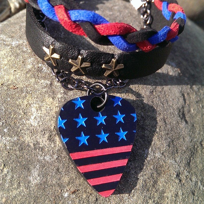Super personality paragraph PICK American flag bracelet - สร้อยข้อมือ - อะคริลิค สีแดง