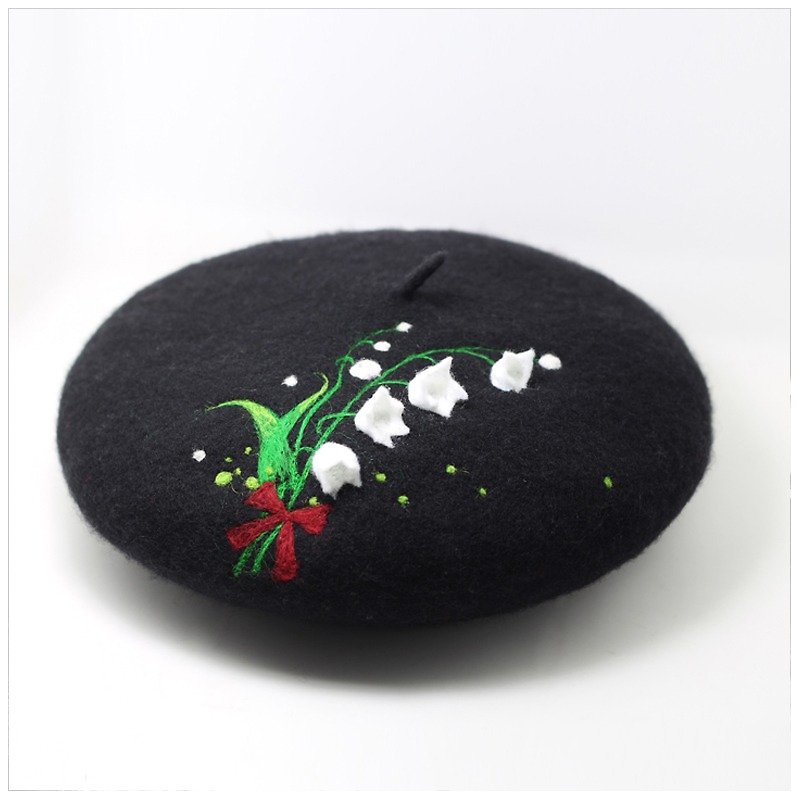 Handmade customized wool felt needled beret ( Item as picture shown)——black - Hats & Caps - Wool Black