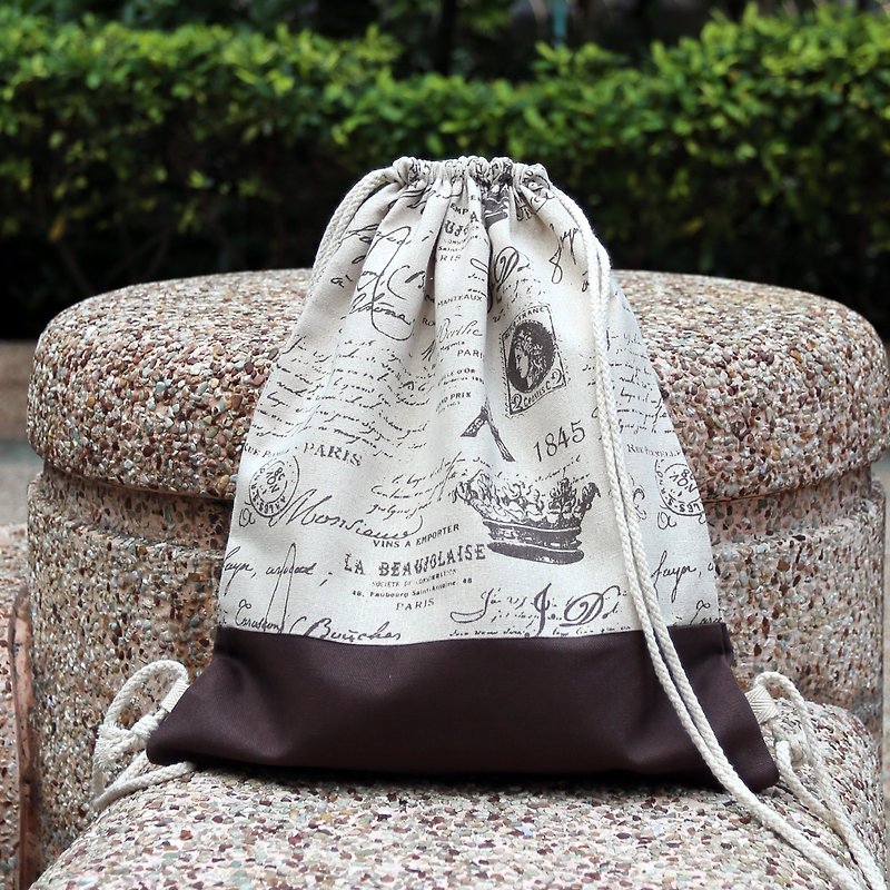 Silverbreeze~ Bundle Back Backpack ~ Newspaper (B56) - Drawstring Bags - Paper Brown