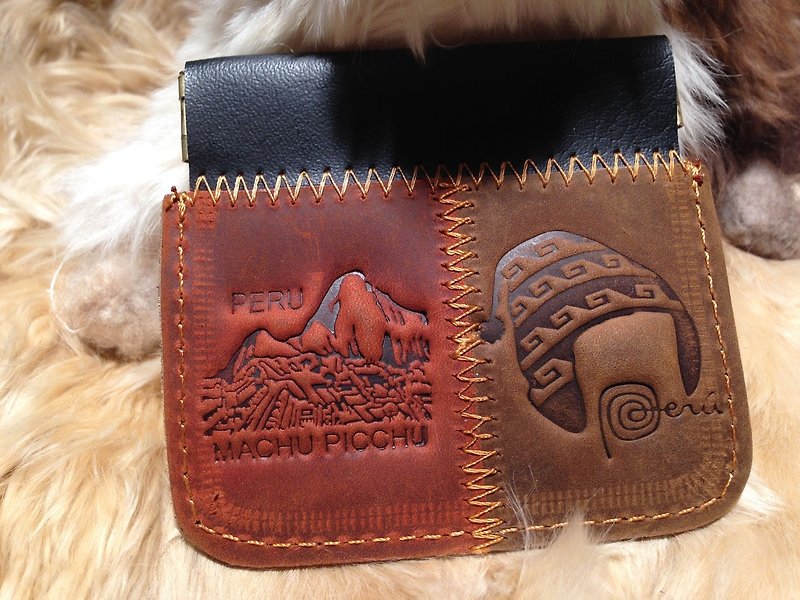Peru embossed thick leather shrapnel purse - black coffee - กระเป๋าสตางค์ - วัสดุอื่นๆ สีนำ้ตาล