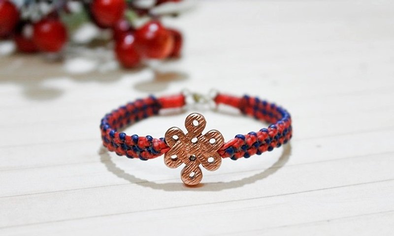 Hand-woven silk wax wire X red copper <Vintage> // Color can be selected // => Limited * 1 - Bracelets - Other Metals Red