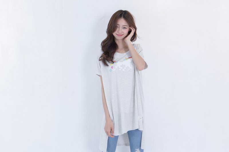 SUMI ◆ unicorn long ago grew up short gray Blouse ◆ 4SF061_ - เสื้อผู้หญิง - ผ้าฝ้าย/ผ้าลินิน ขาว