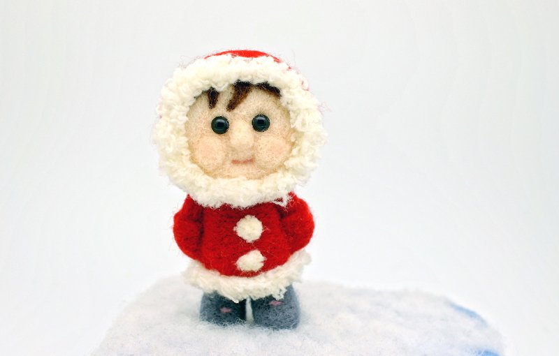 Wool felt dolls - red dress Eskimo child - ตุ๊กตา - ขนแกะ 