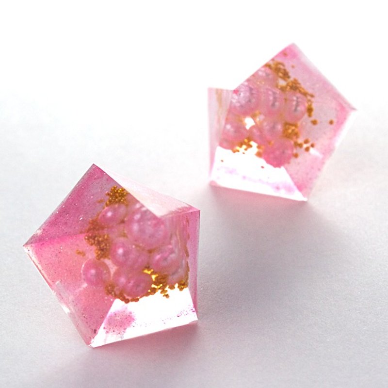 Pentagon earrings (crape myrtle) - Earrings & Clip-ons - Other Materials Pink