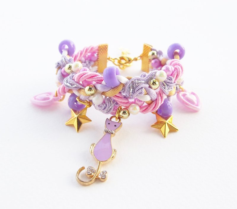 Sweet lilac kitten bracelet - สร้อยข้อมือ - วัสดุอื่นๆ สีม่วง