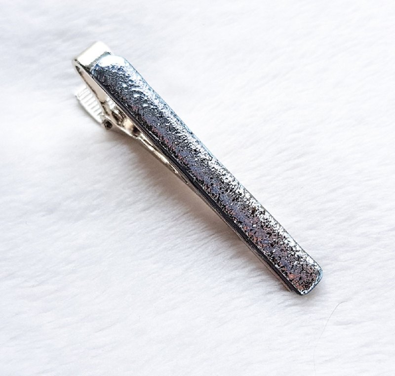 Silver and White High Profile Tie Clip - เนคไท/ที่หนีบเนคไท - แก้ว ขาว