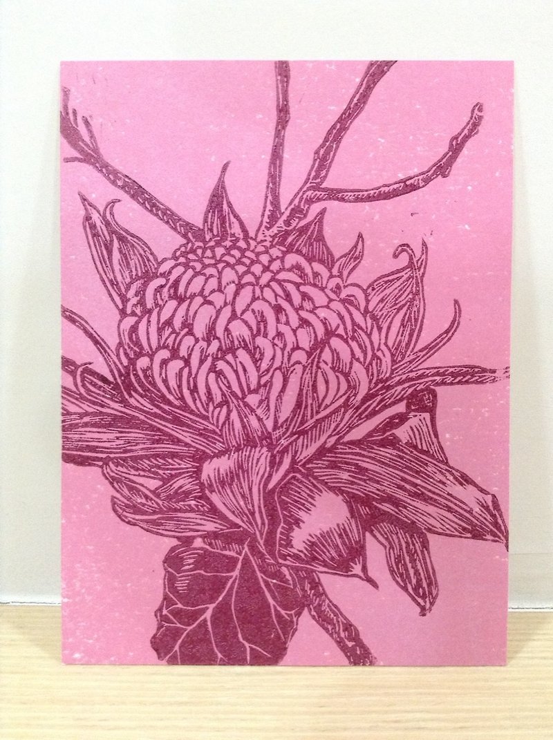 Flower of Flame-Hand-printed postcard - โปสเตอร์ - กระดาษ สึชมพู