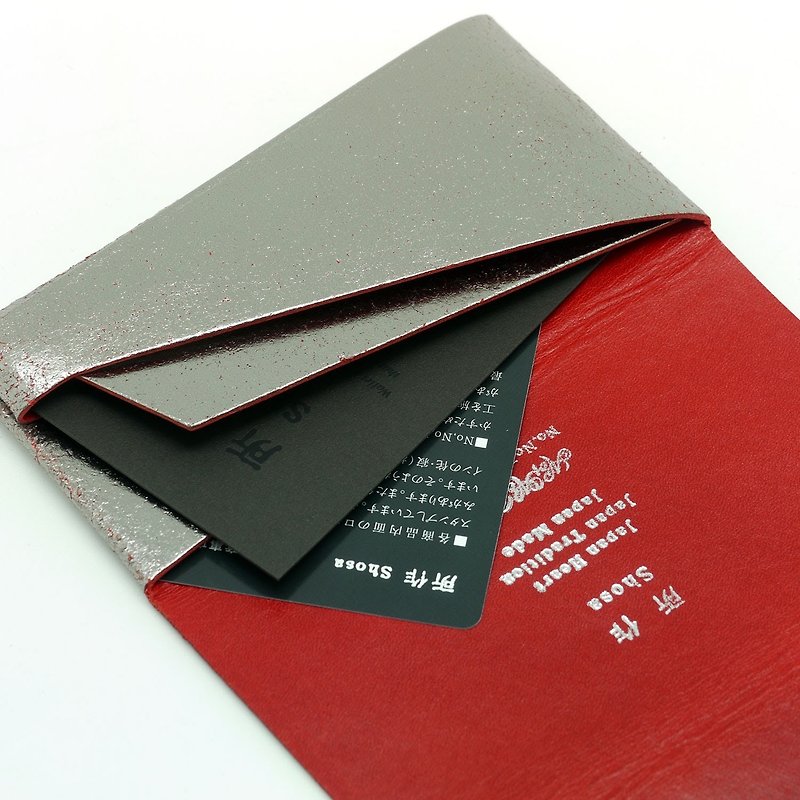 日本手工-所作Shosa 植鞣牛皮 名片夾/卡夾 - 時尚內斂款/銀紅 - 卡片套/卡片盒 - 真皮 