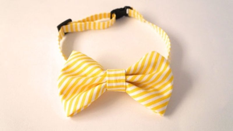 [Miya ko. Grocery cloth hand-made] cats and dogs tie / tweeted / Bow / stripe / pet collar - Collars & Leashes - Other Materials 