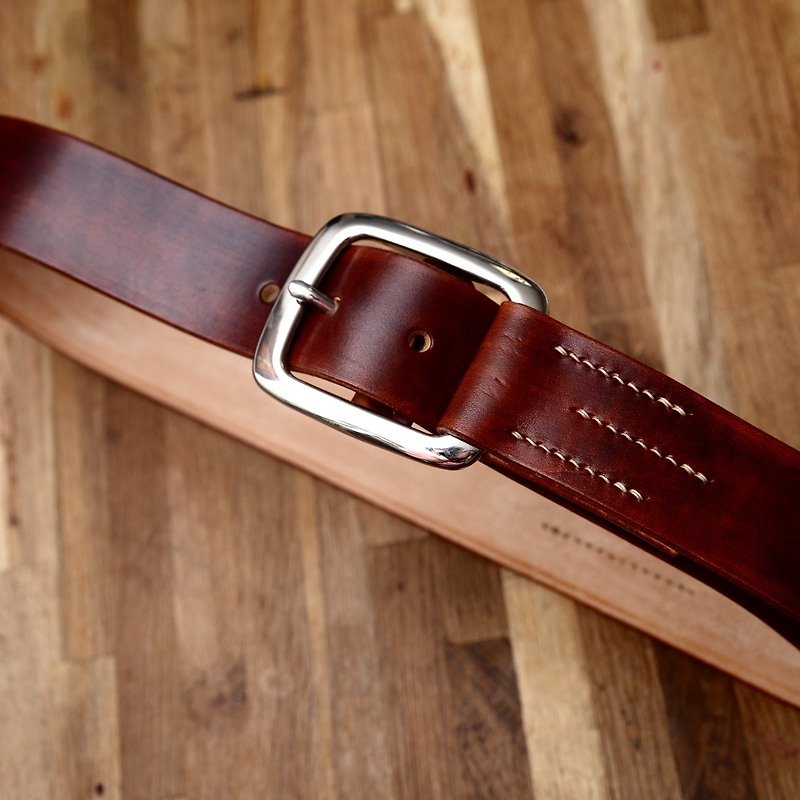 Can hand-made Brad Pitt Cadillac replica belt belt Argentina vegetable tanned leather Stainless Steel buckle version - Belts - Genuine Leather Brown