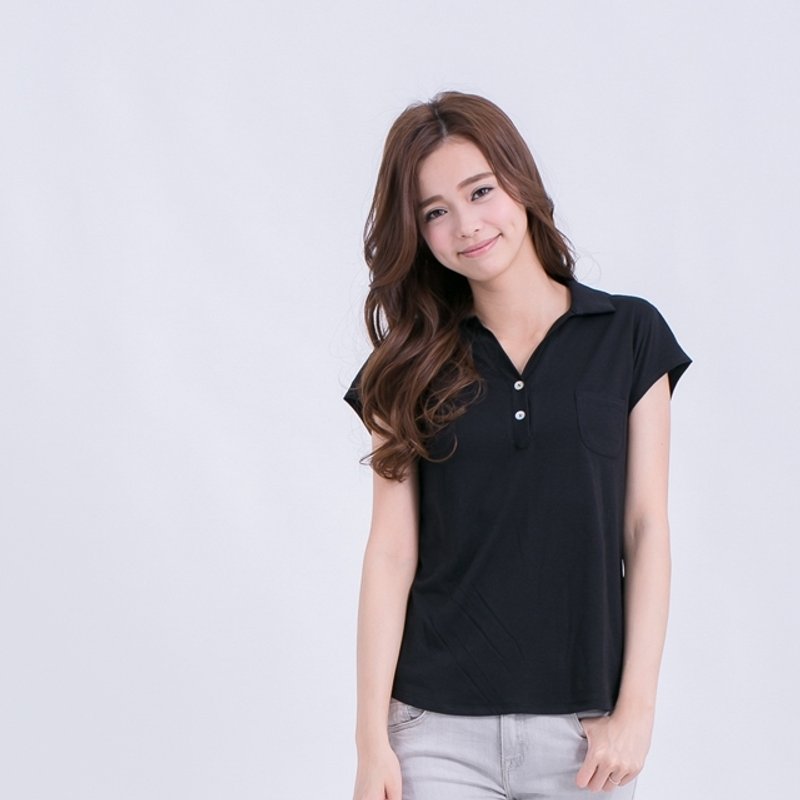 Sami half placket small collar shirt / dark blue - เสื้อผู้หญิง - ผ้าฝ้าย/ผ้าลินิน สีน้ำเงิน