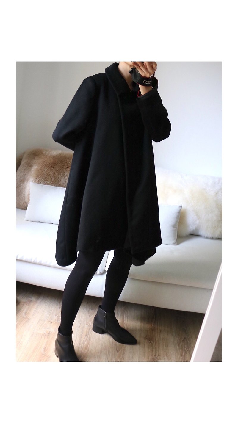 Andies Poncho black cloak-style wool coat-multicolor can be customized - เสื้อแจ็คเก็ต - ขนแกะ 