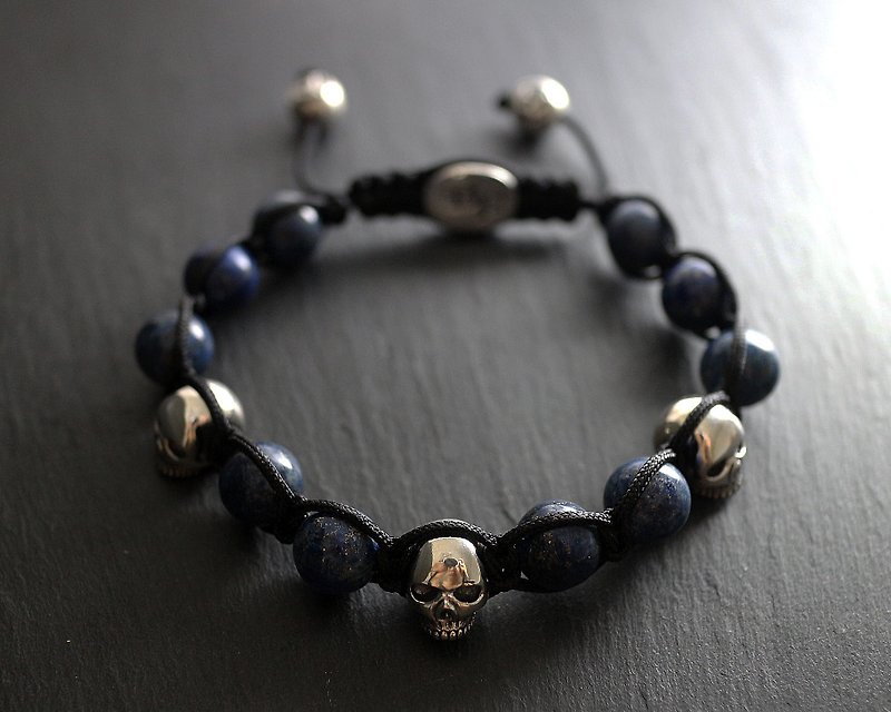 Silver tying skull bracelet (lapis lazuli) - Bracelets - Other Materials 