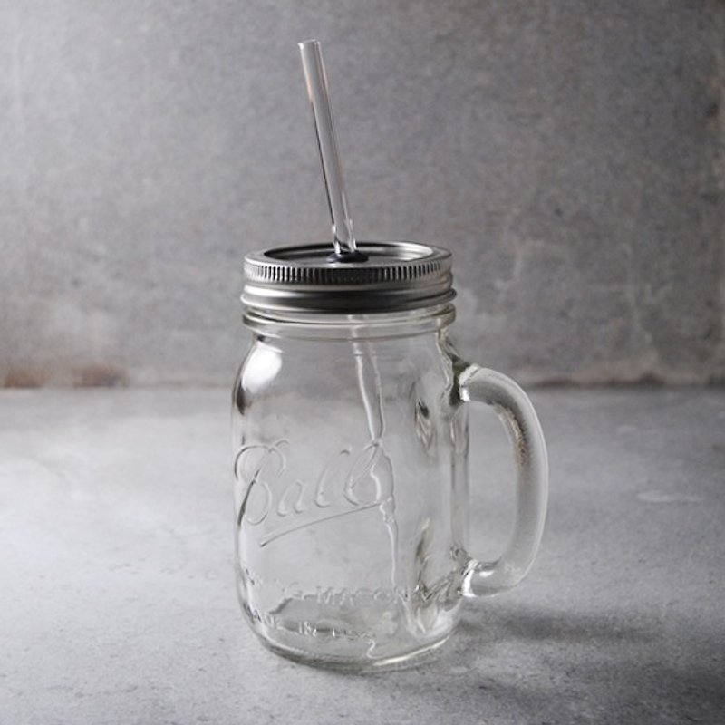 480cc 【MSA Ball Jar】 engraved glass jar mug (send glass green straw) Rednek Handled Glass Mugs customization - หลอดดูดน้ำ - แก้ว ขาว