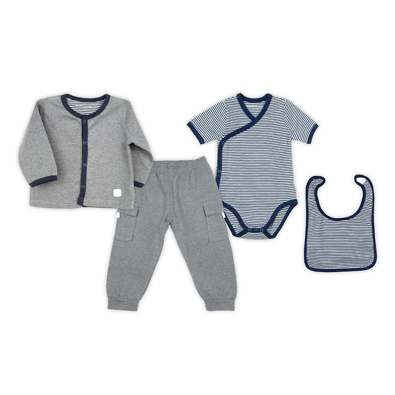 Martin House On a Daily Basis 4-Piece Set Navy Blue & Grey Stripe - Baby Gift Sets - Cotton & Hemp Blue