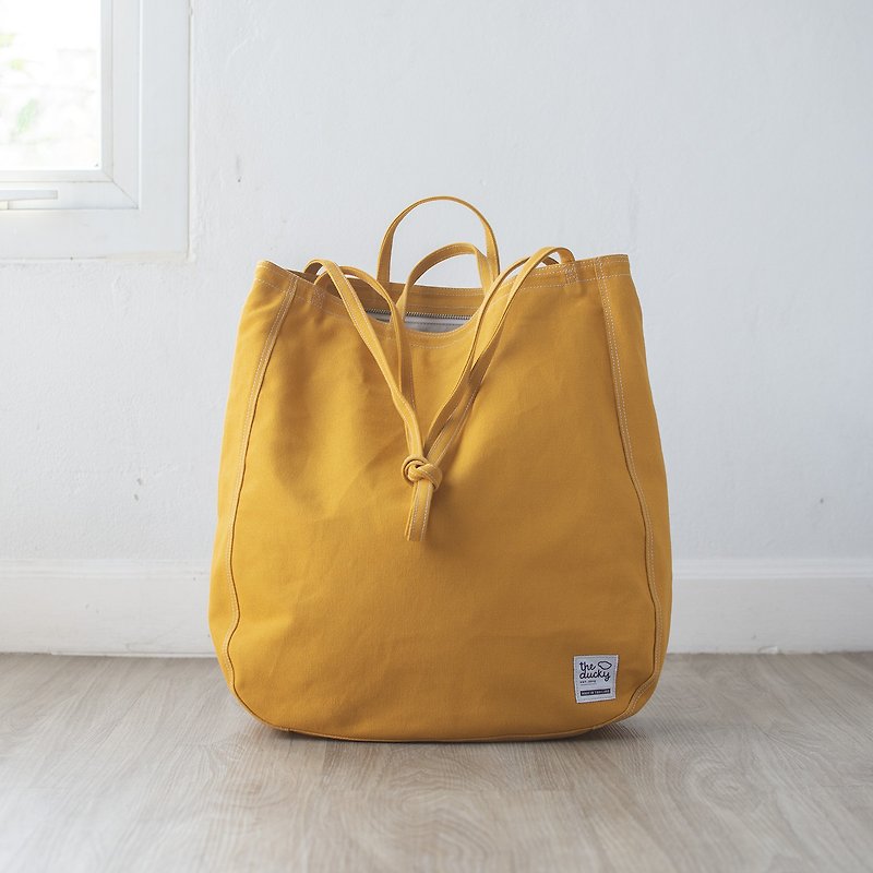 Oversize tote - เหลืองมัสตาร์ด - กระเป๋าถือ - ผ้าฝ้าย/ผ้าลินิน สีเหลือง