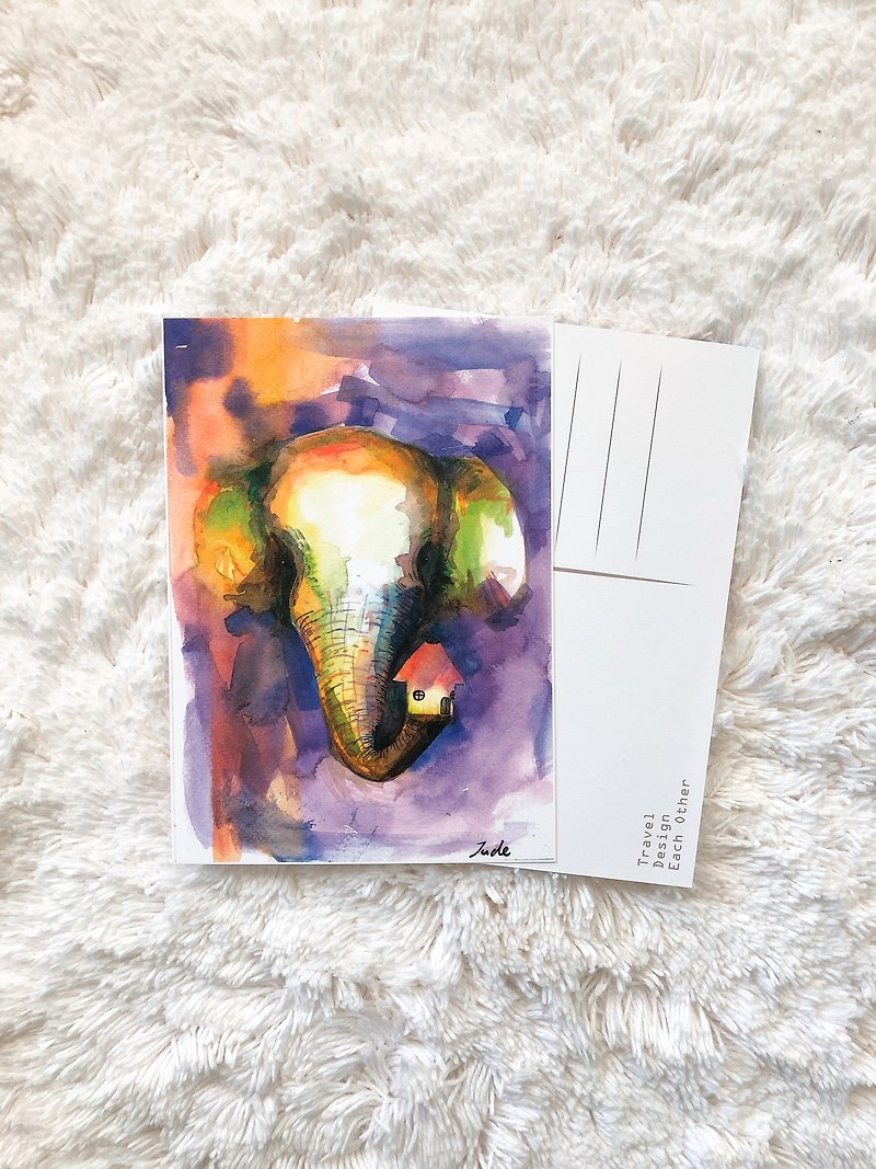 Animal Postcard Homesick Elephant - Cards & Postcards - Paper Purple