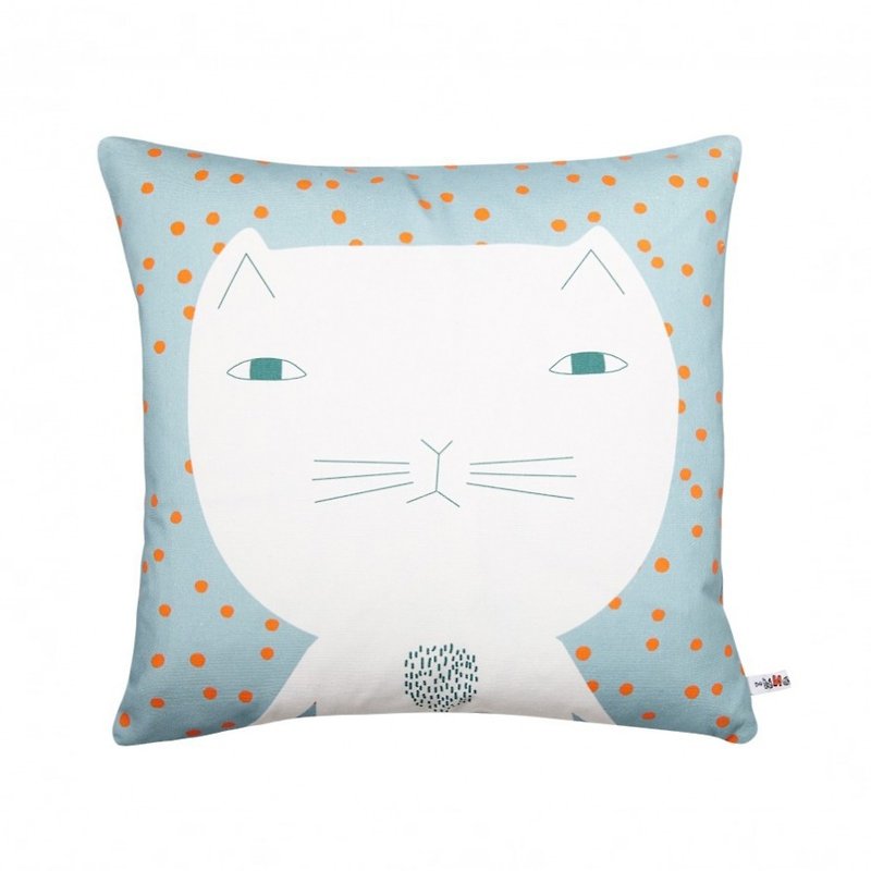 Cleo Cotton Throw Pillow-White Cat | Donna Wilson - หมอน - ผ้าฝ้าย/ผ้าลินิน สีน้ำเงิน