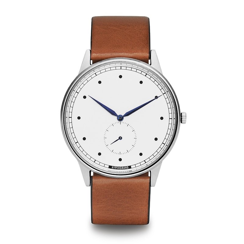 HYPERGRAND - Small Seconds Series - Silver White Dial Honey Leather Watch - นาฬิกาผู้ชาย - หนังแท้ สีนำ้ตาล